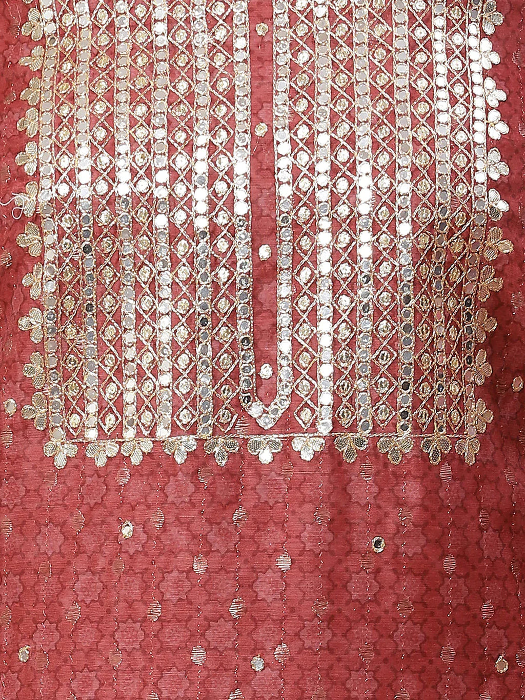 Neck Embroidered & Printed Chanderi Unstitched Suit Piece With Dupatta