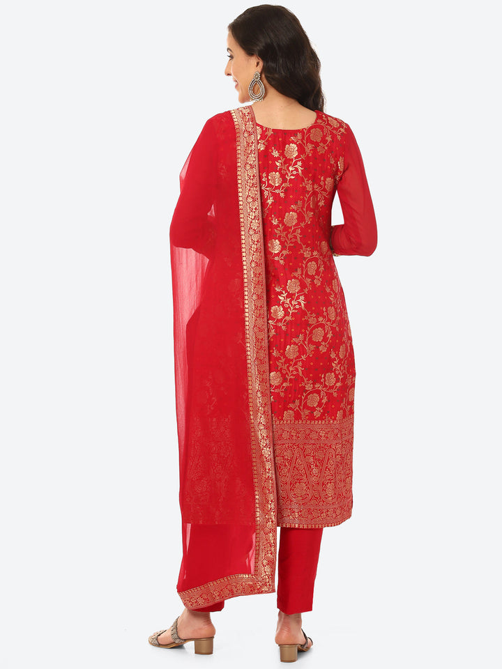 Floral Zari Zaal Banarsi Brocade Kurta With Pant &amp; Dupatta
