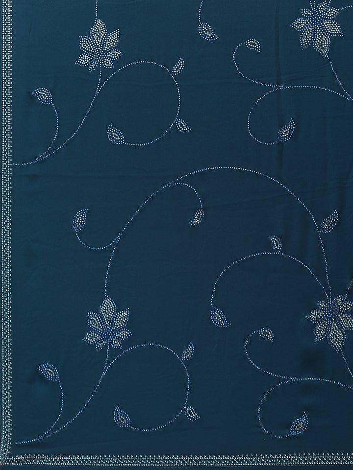 Stone Jaal Embroidered Satin Saree