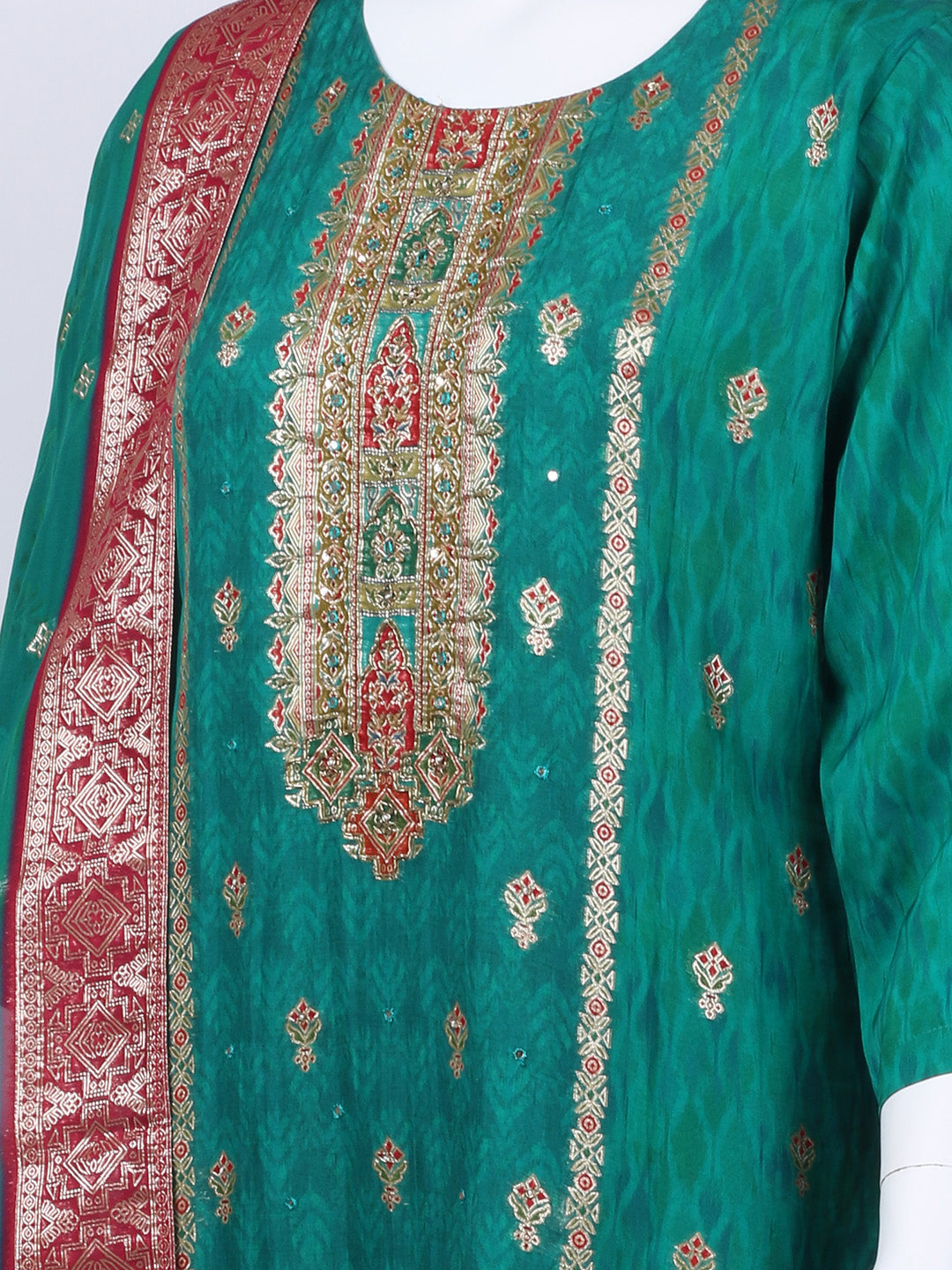Bandhani Printed Organza Kurta With Pants &amp; Dupatta