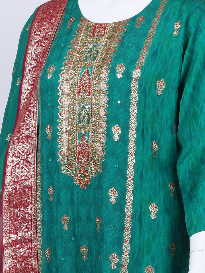Bandhani Printed Organza Kurta With Pants &amp; Dupatta