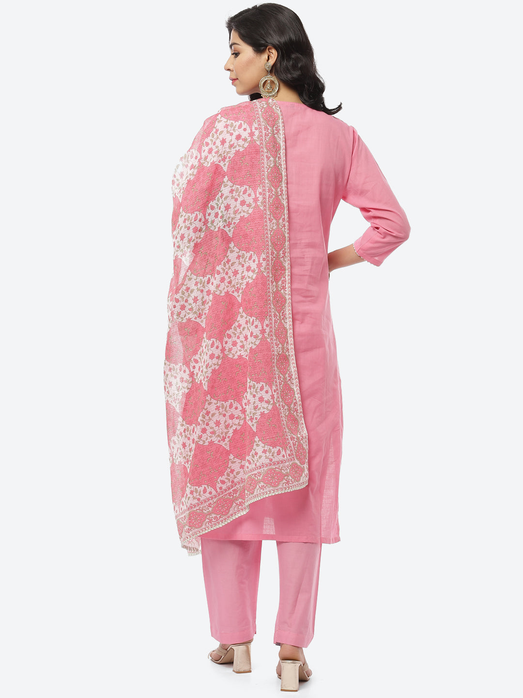 Resham Mirror Cotton Stitched Salwar Kameez With Printed Cotton Dupatta