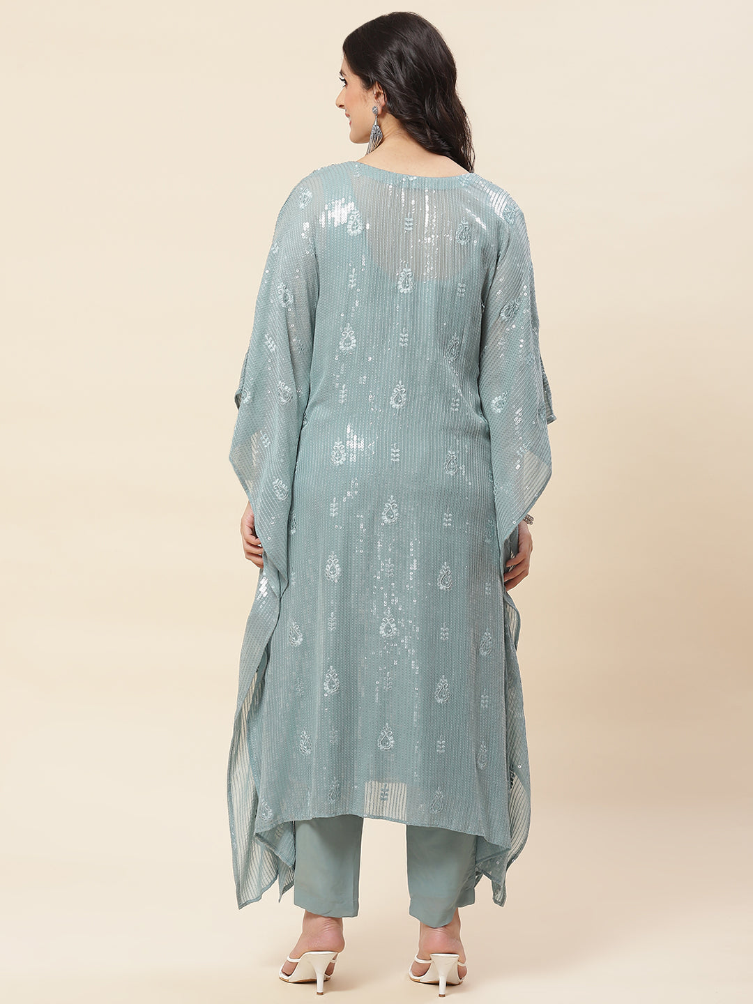 Sequin Embroidered Georgette Kurta With Pants