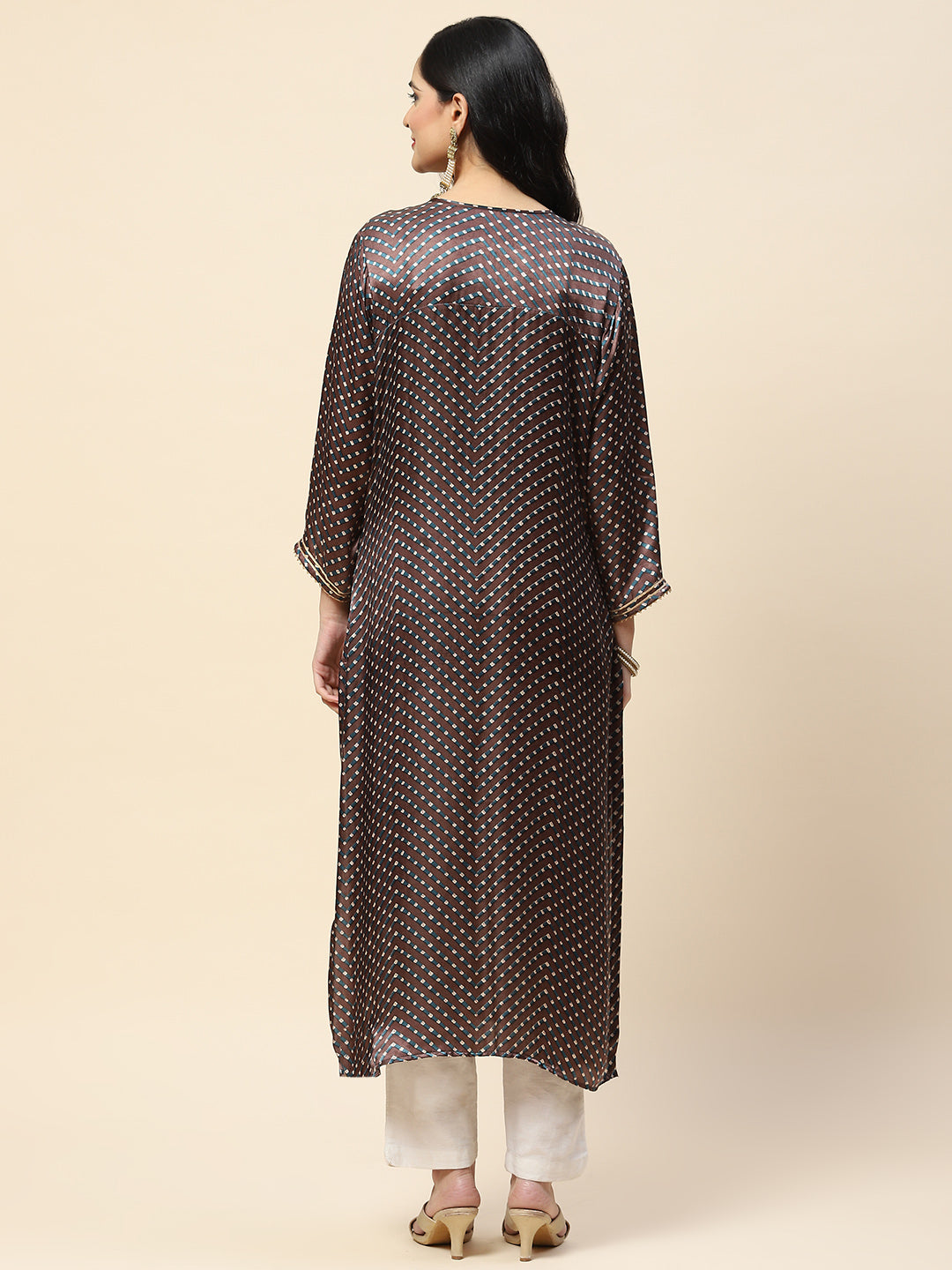Printed With Yoke Embroidered Satin Kurta