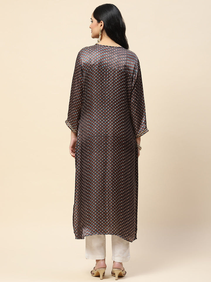 Printed With Yoke Embroidered Satin Kurta