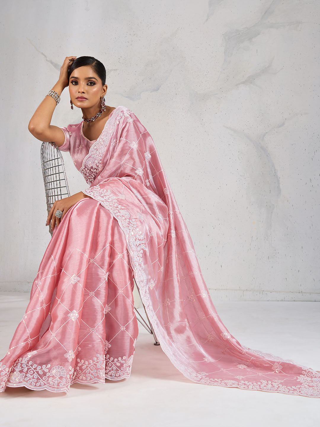 Sequin Embroidered Organza Saree