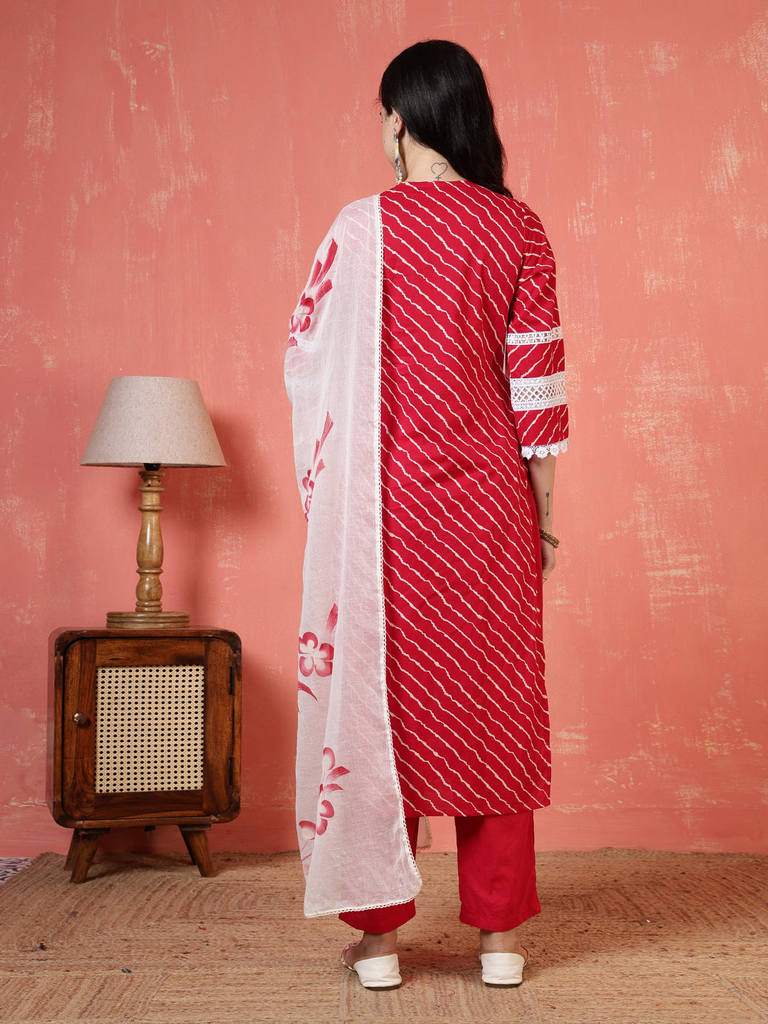 Printed Cotton Blend Kurta With Pants &amp; Dupatta