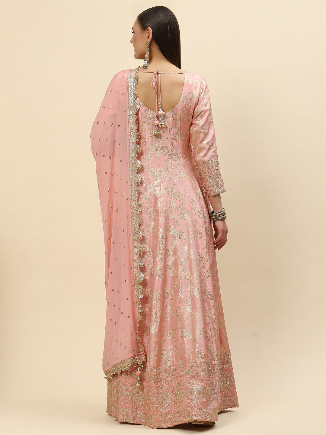 Brocade Embroidered Banarasi Handloom Kurta With Churidar &amp; Dupatta