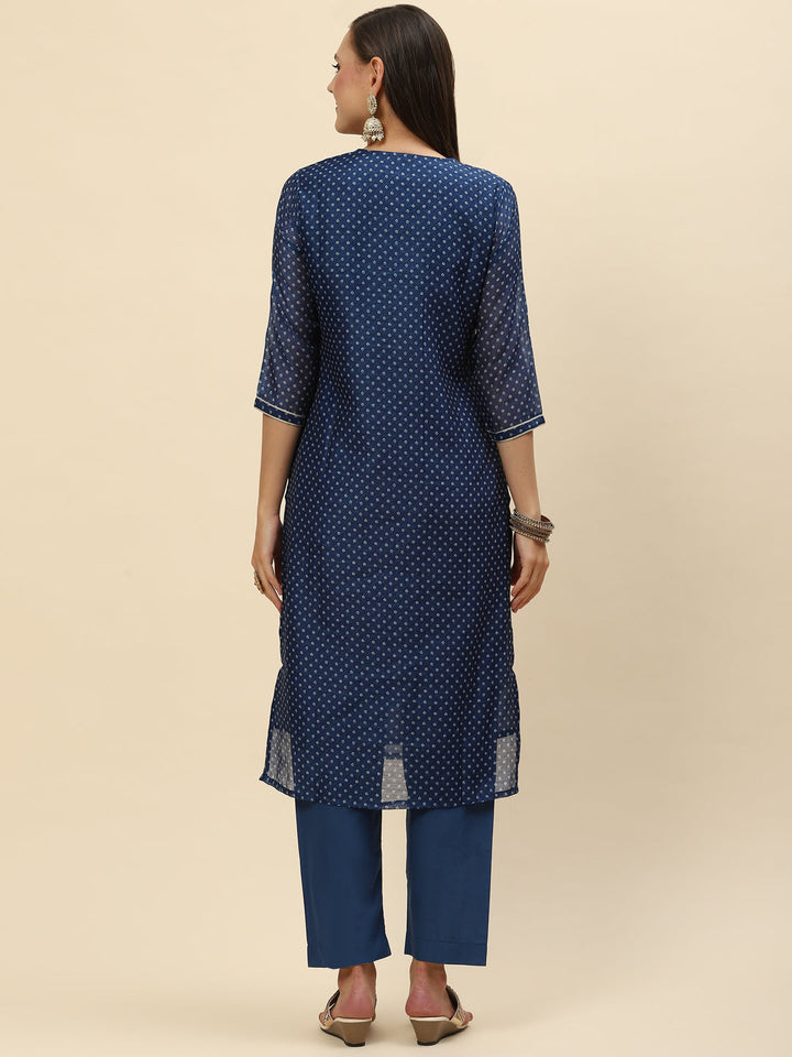Gota Work &amp; Printed Chanderi Kurta With Pants
