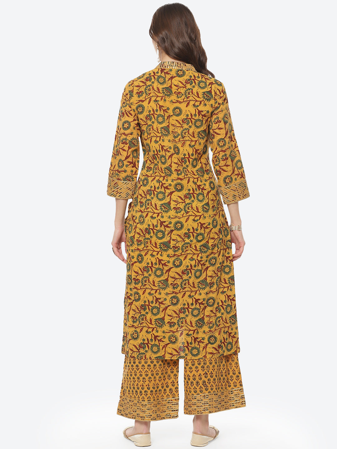 Printed Gota Neck Work Cotton Kurti With Palazzo