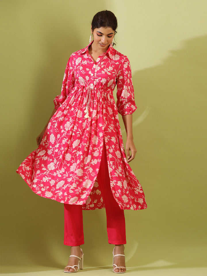 Floral Printed Muslin Kurta With Pants