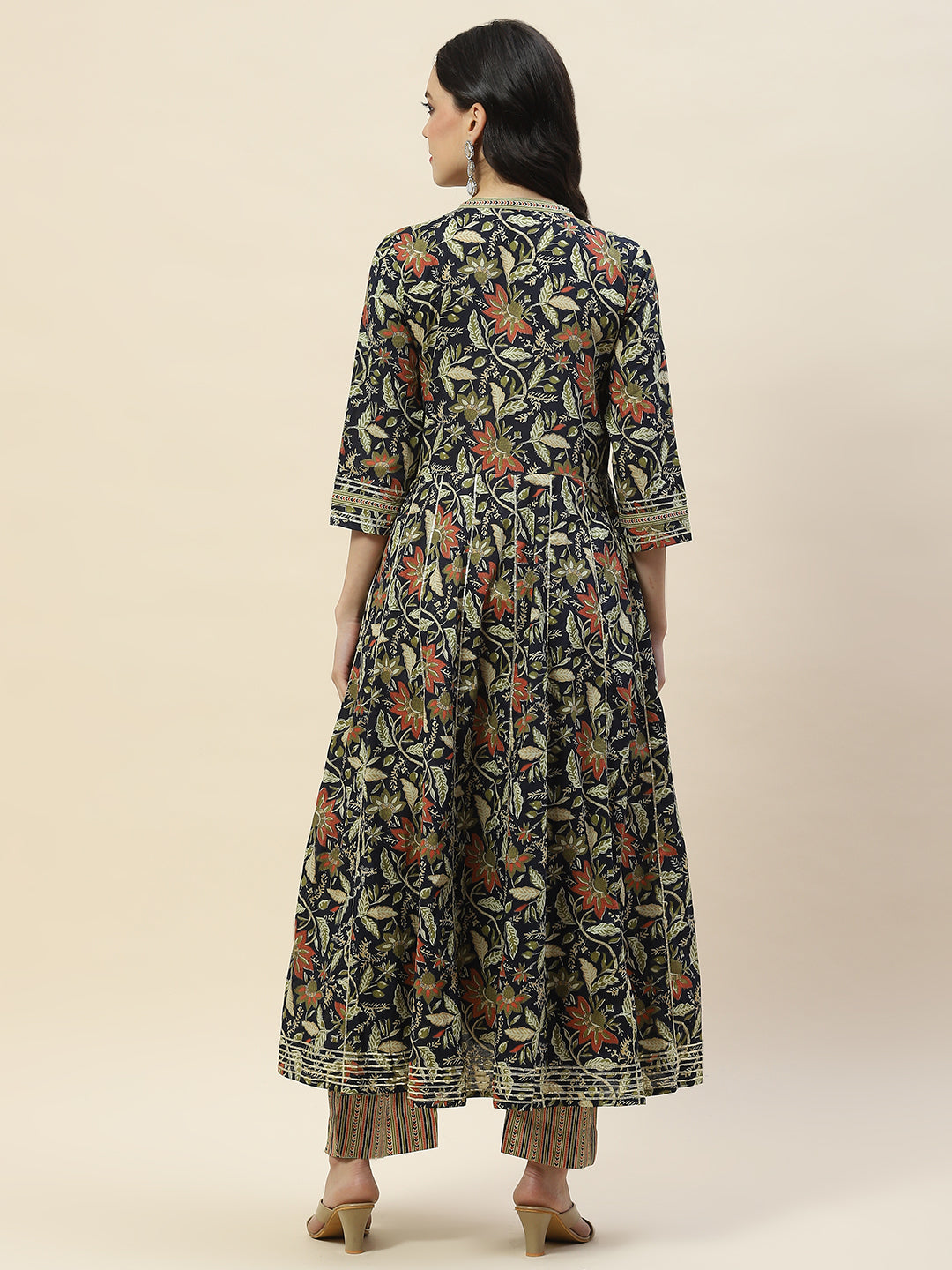 Printed Cotton Anarkali Kurta With Pants