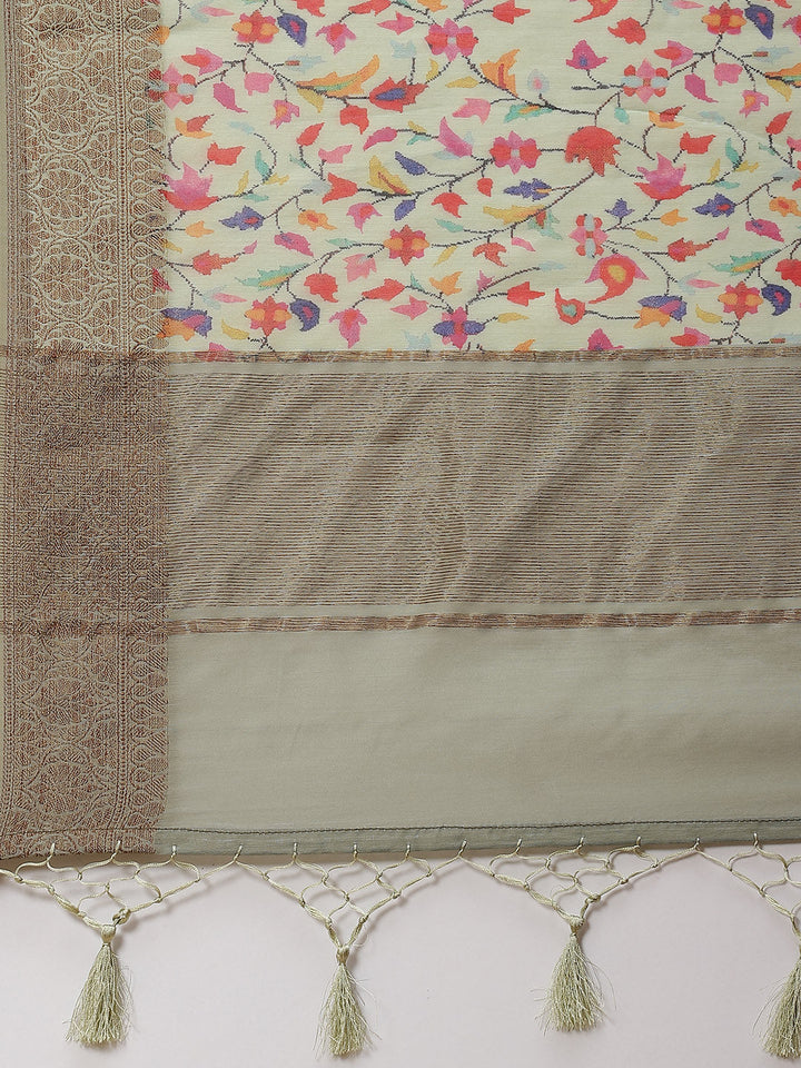 Printed Banarasi Border Pallu Cotton Saree
