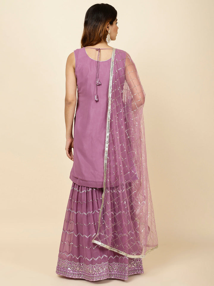 Embroidered Georgette Kurta With Garara &amp; Dupatta