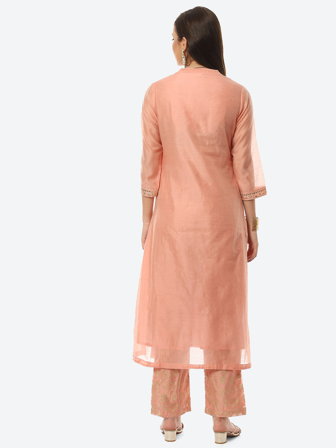 Embroidered Neck Chanderi Kurta With Palazzo