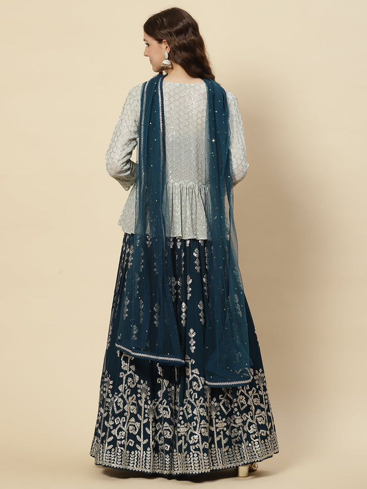 Gota Embroidered Georgette Choli Jacket With Lehenga &amp; Net Dupatta