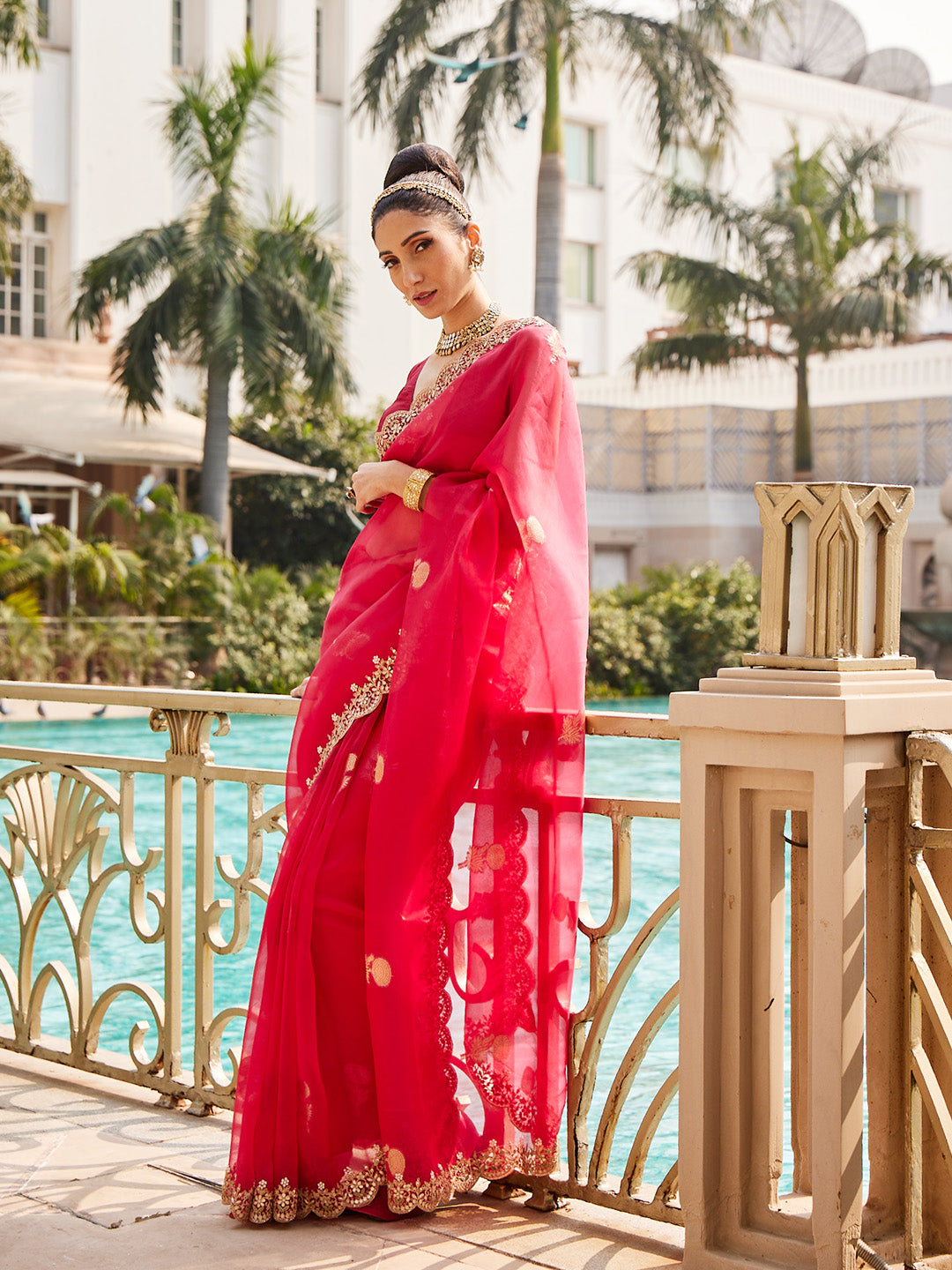 Organza  Embroidery Saree