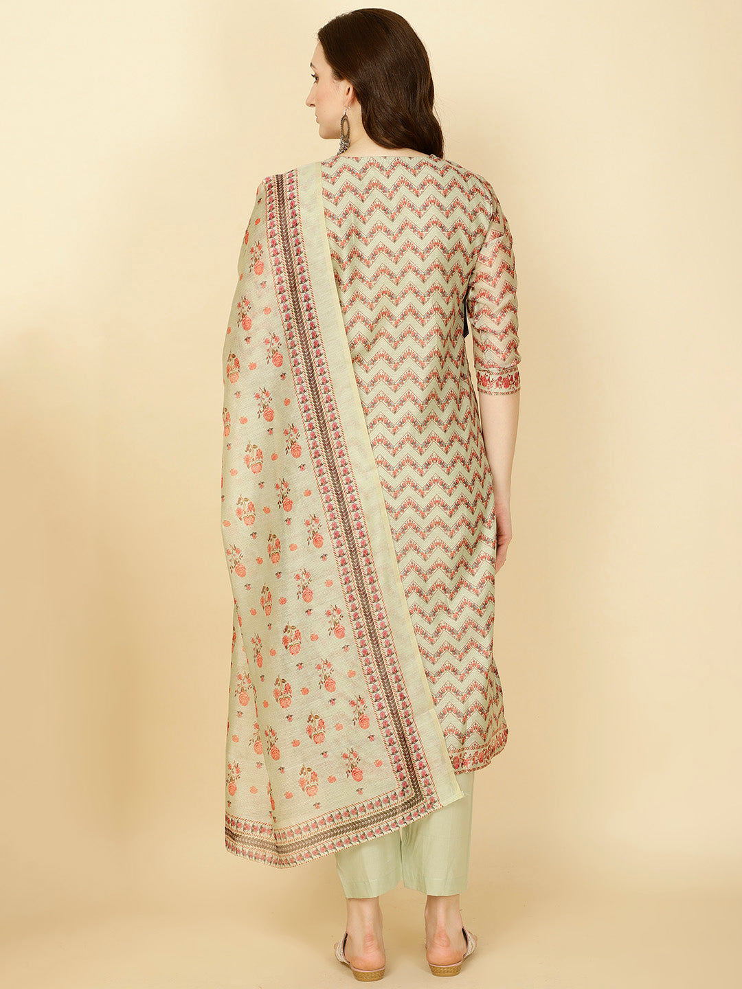 Floral Printed Chanderi Kurta With Pants &amp; Dupatta