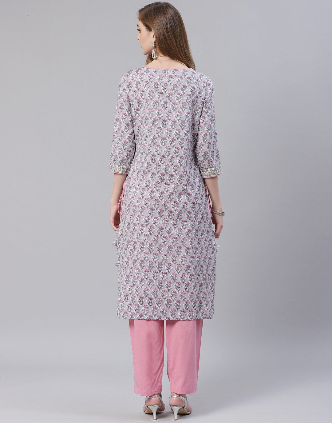 Grey Cotton Salwar Kameez Stitched Suit