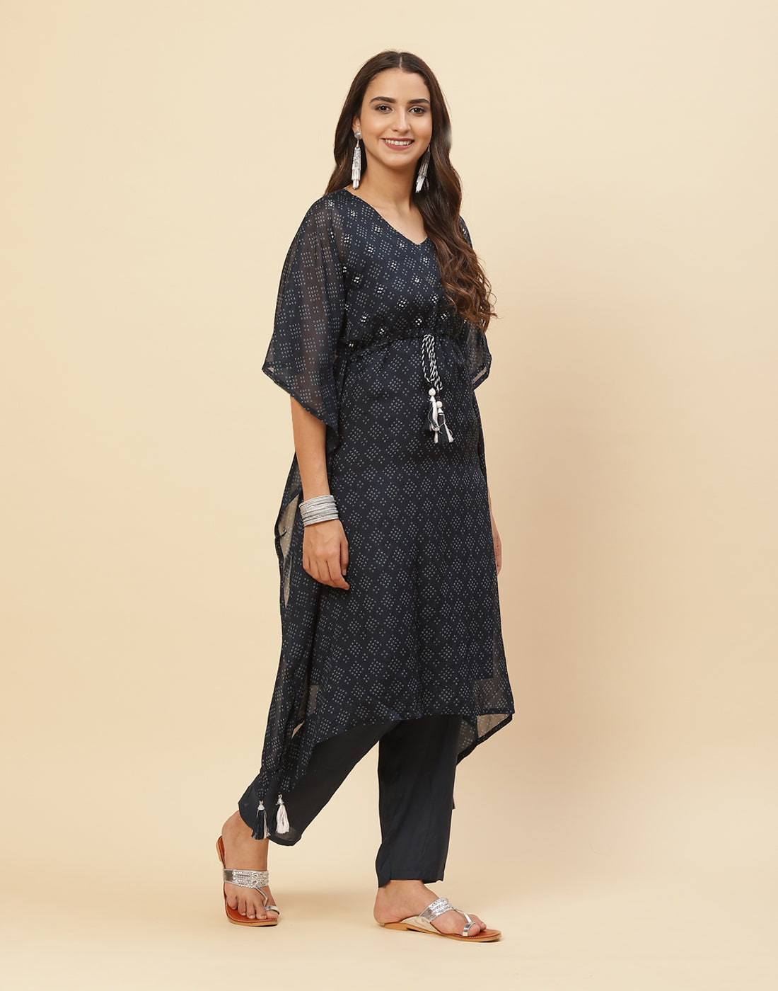 Printed Organza Kaftan Kurti With Pant