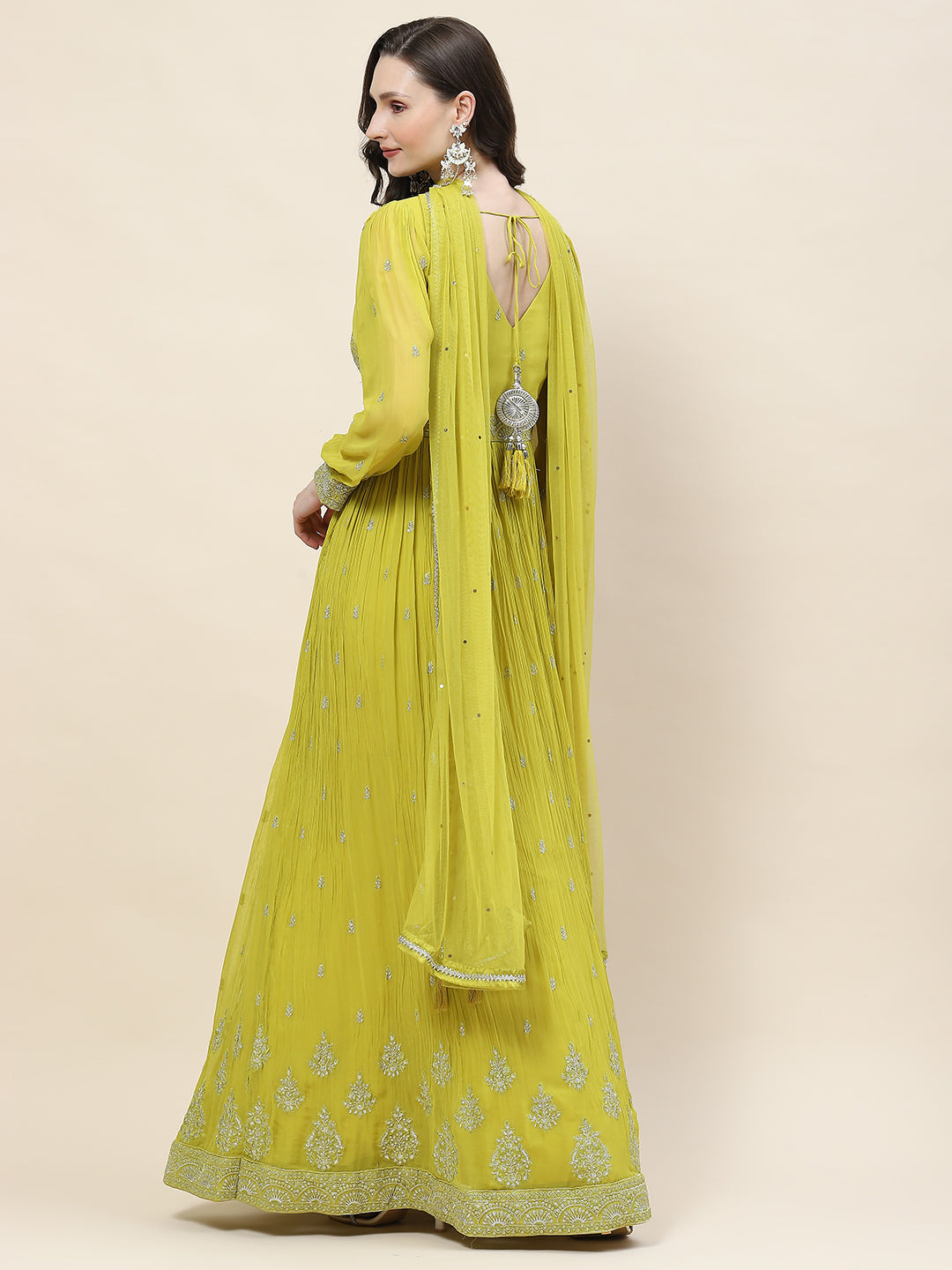 Sequin Embroidery Georgette Kurta With Churidar &amp; Dupatta