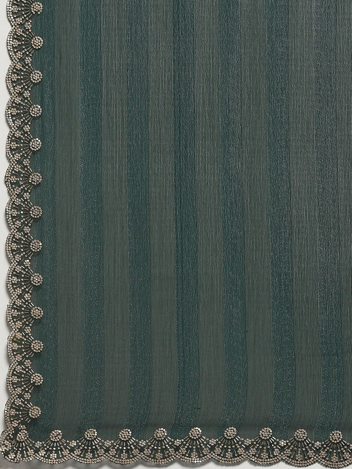 Swarovski Border Art-Chiffon Plain Saree