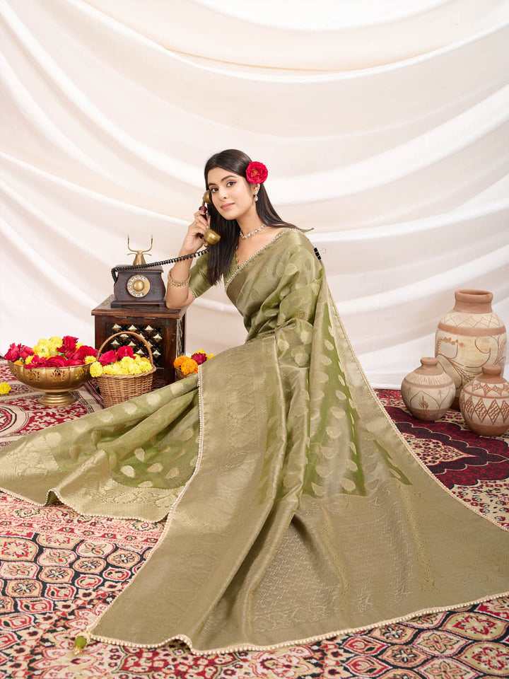 Zari Border Booti Woven Art Silk Saree