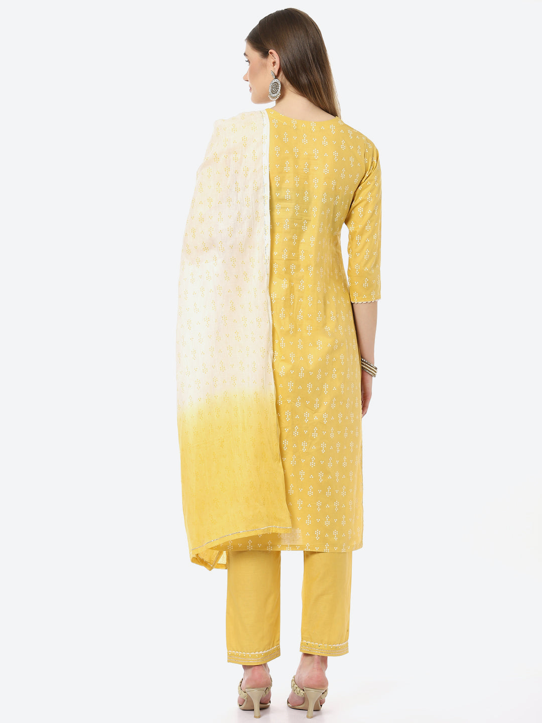 Bandhani Mirror Work Cotton Kurta With Pant &amp; Cotton Dupatta