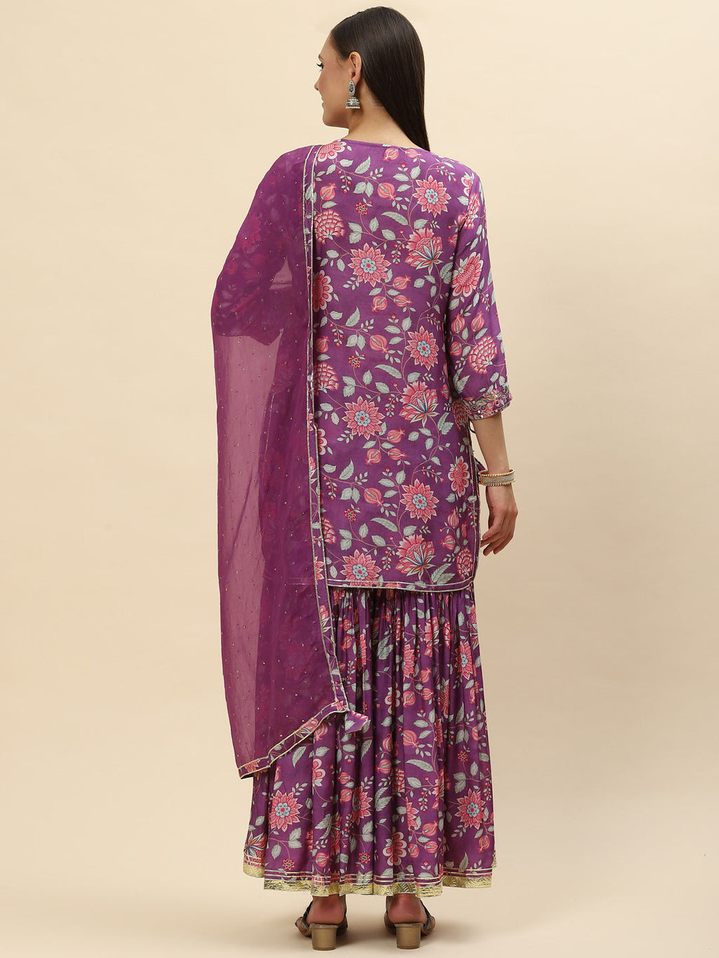 Floral Digital Printed Chanderi Kurta With Garara & Dupatta