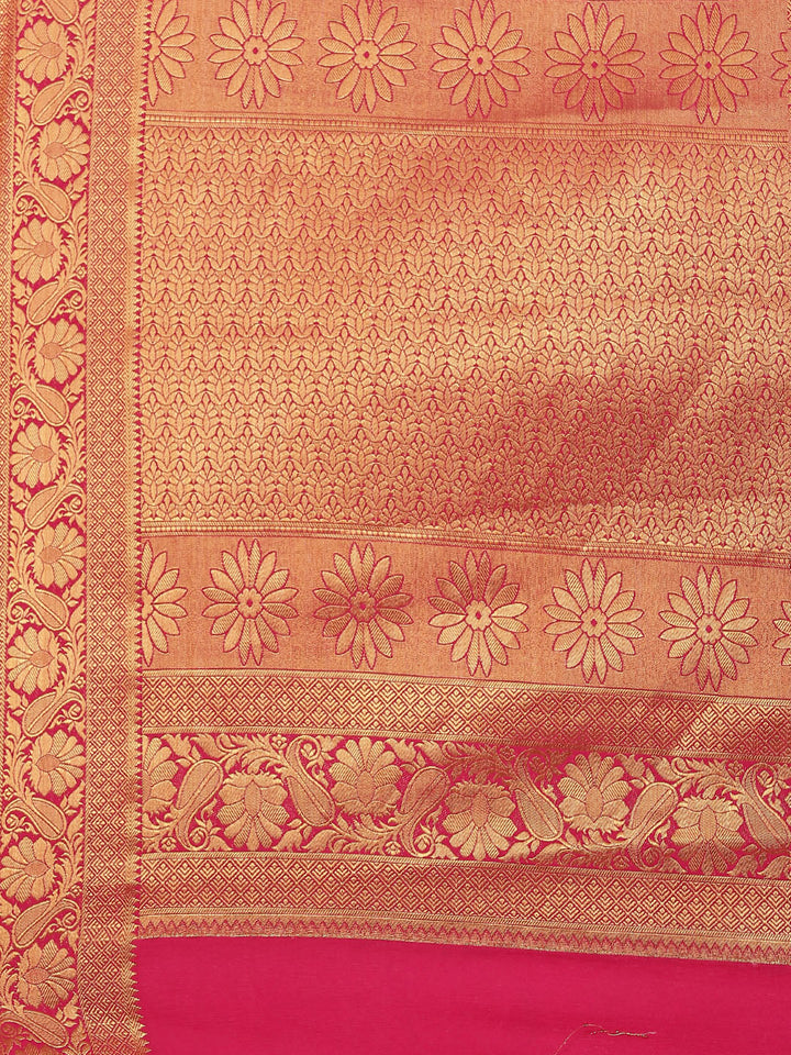 Zari Border Booti Art Handloom Saree With Running Blouse