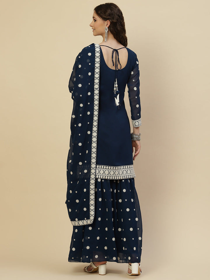 Resham Embroidered Georgette Kurta With Garara &amp; Dupatta