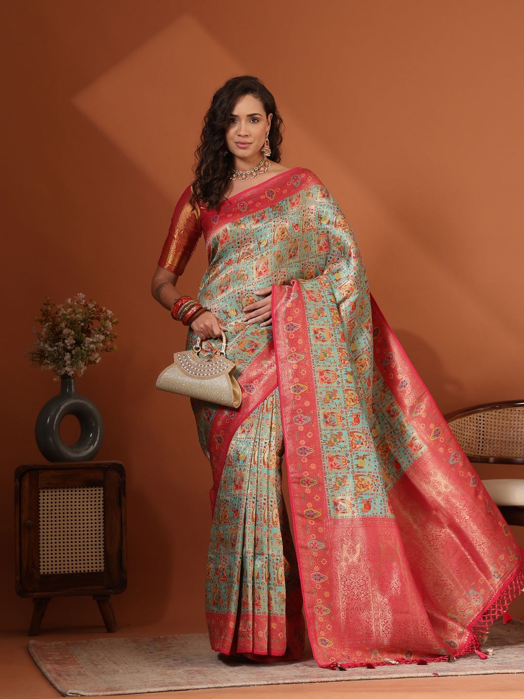 Woven Design Satin Saree
