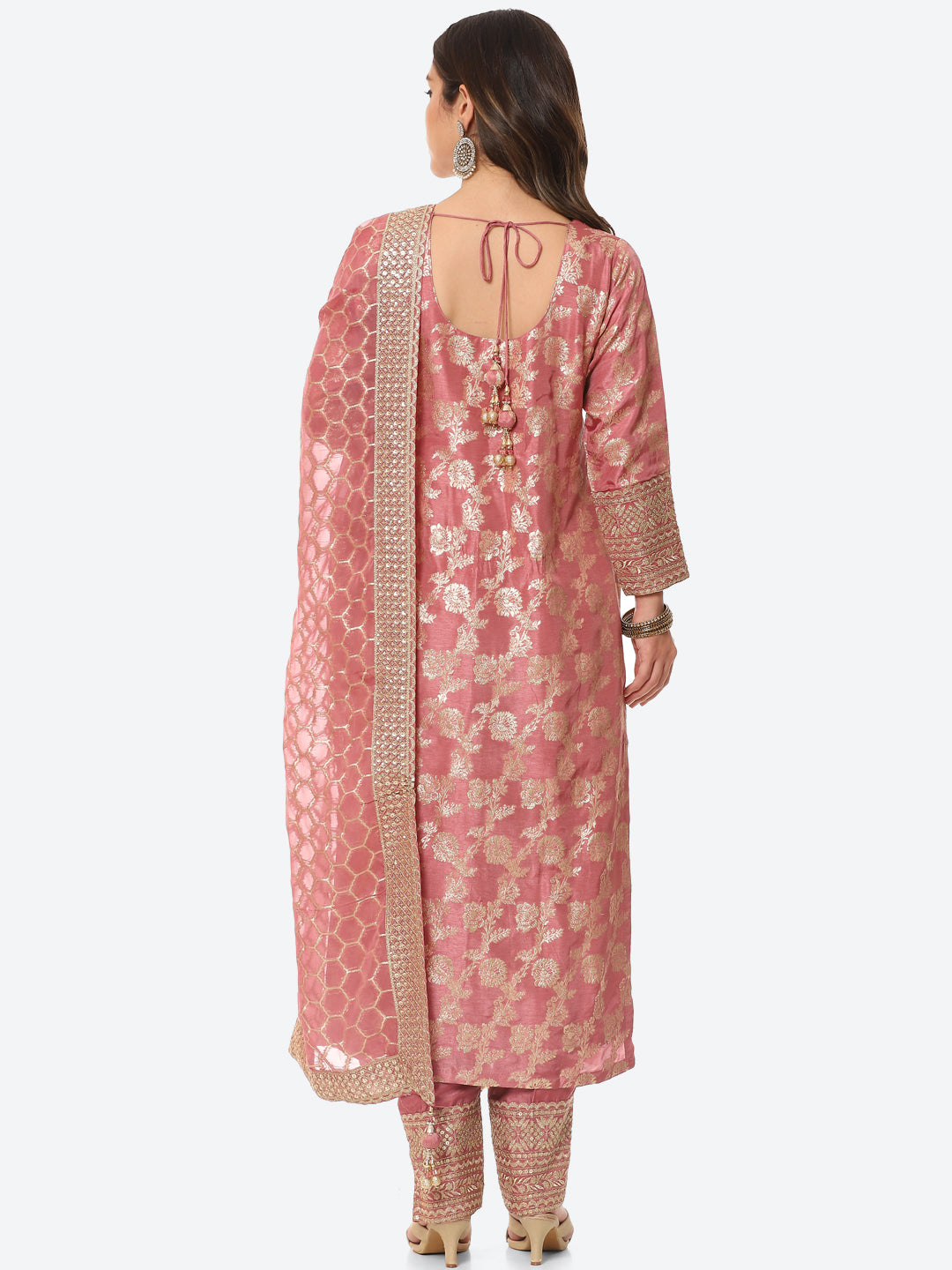Floral Zari Jaal Handloom Kurta With Pants & Dupatta