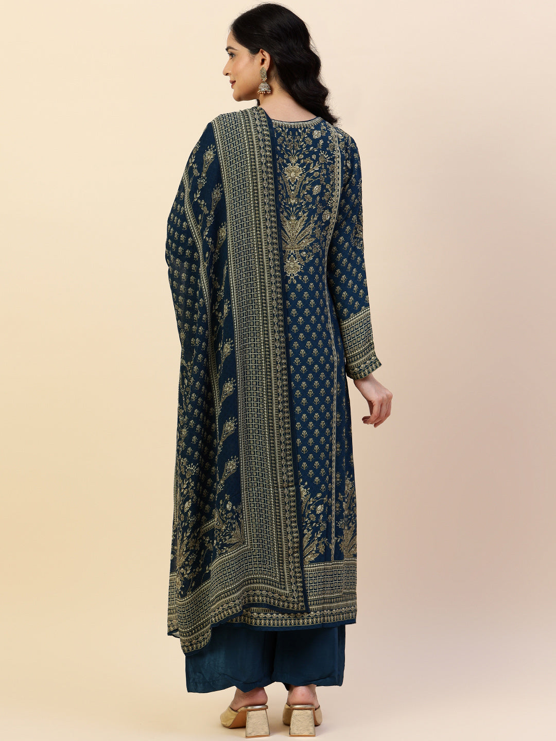 Digital Printed Crepe Kurta With Palazzo &amp; Dupatta