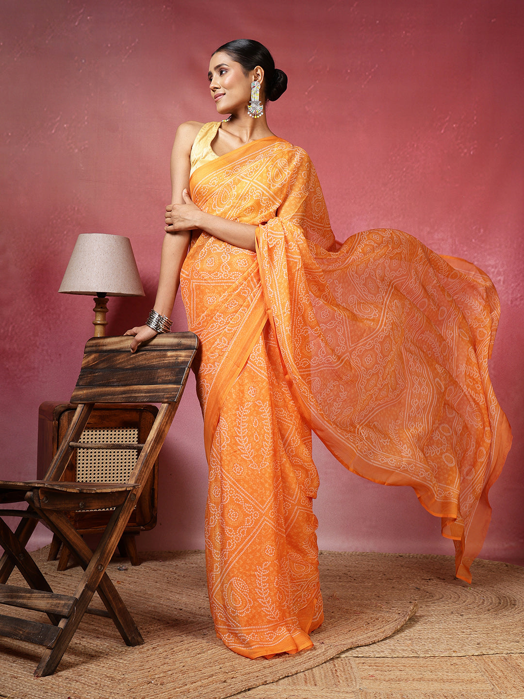 Bandhani Printed Chiffon Saree