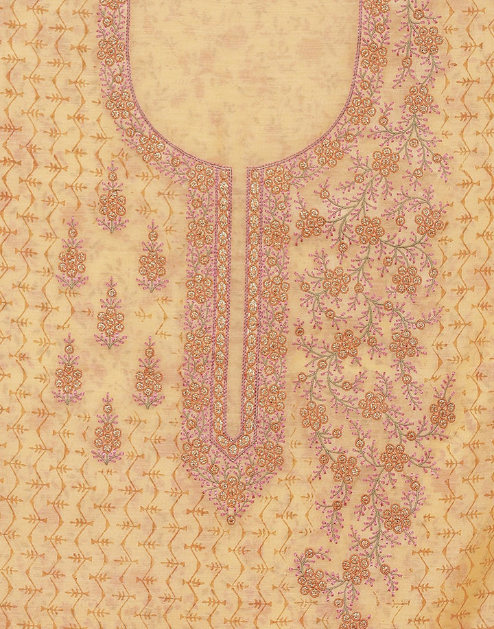 Embroidered Chanderi Suit Piece With Printed Chanderi Dupatta