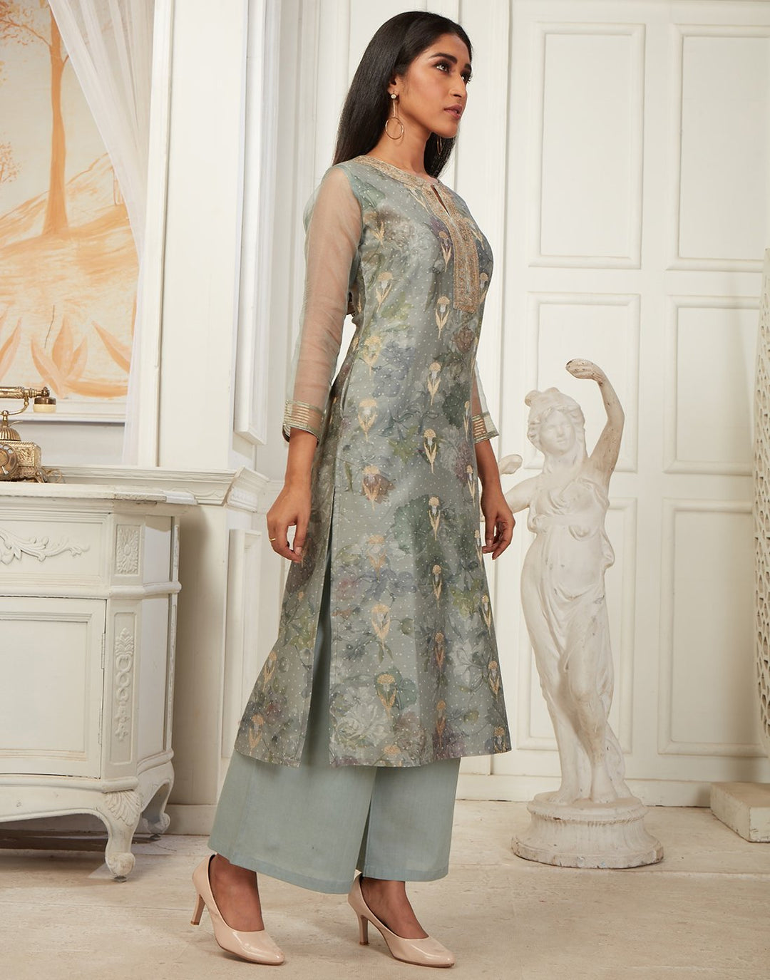MBZ Meena Bazaar-Elegant Cotton Chanderi Kurti with Plazzo