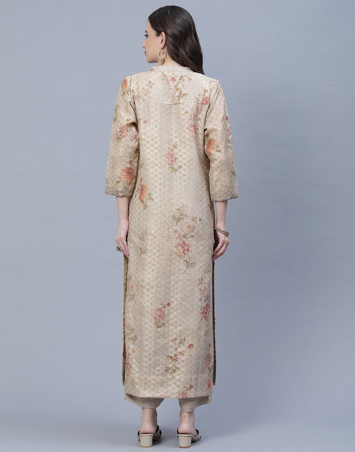 Chanderi Floral Printed Kurti Pant Set