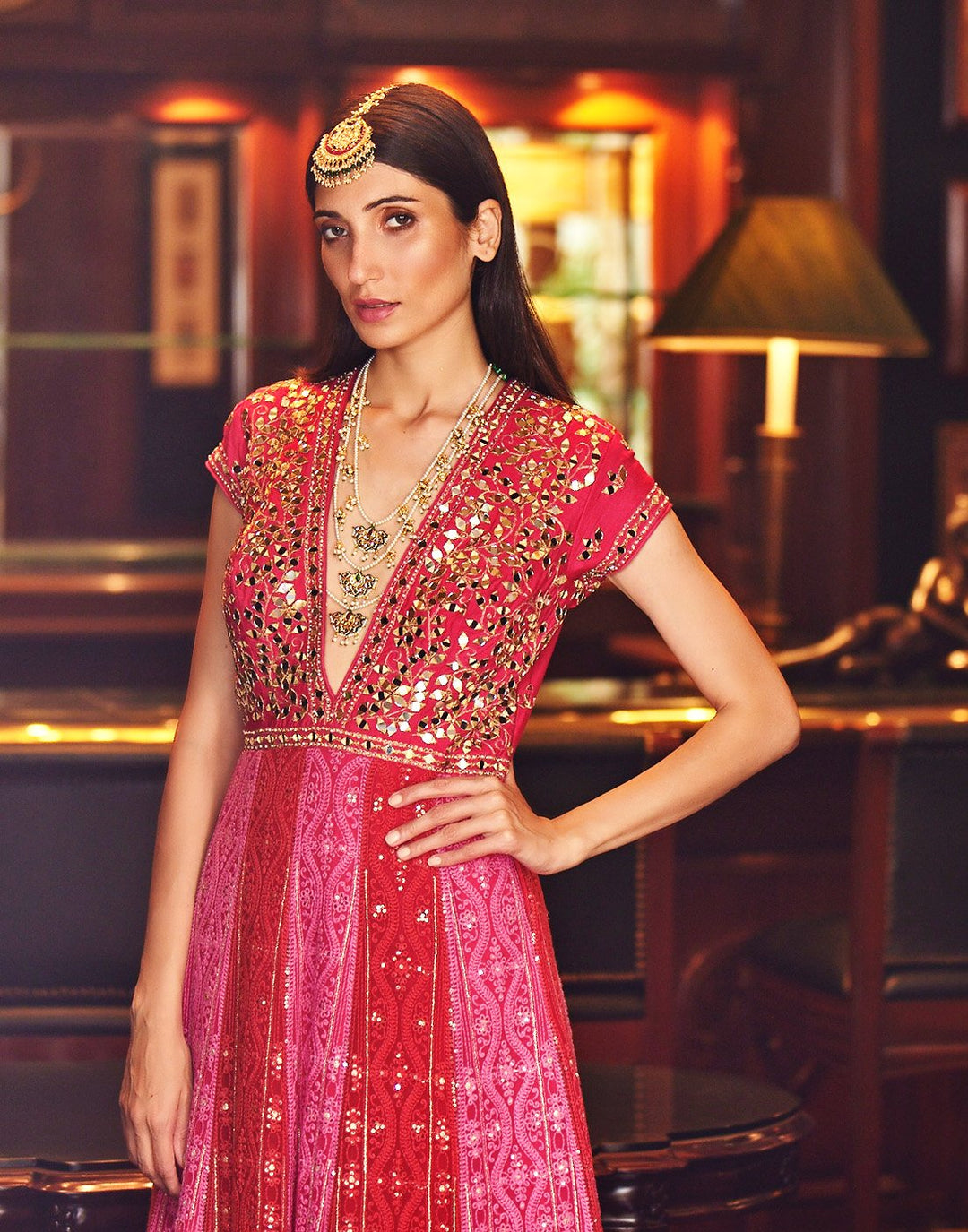 Embroidered Georgette Anarkali Salwar Kameez Stitched Suit With Mirror Work