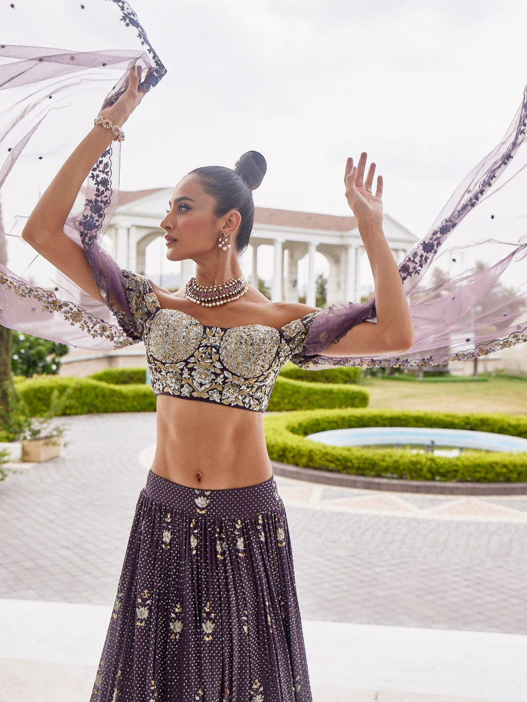 Sequin Embroidered Georgette Choli With Lehenga