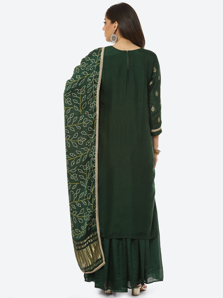 Zari Booti Neck Zari Embroidered Handloom Kurta With Palazzo &amp; Dupatta