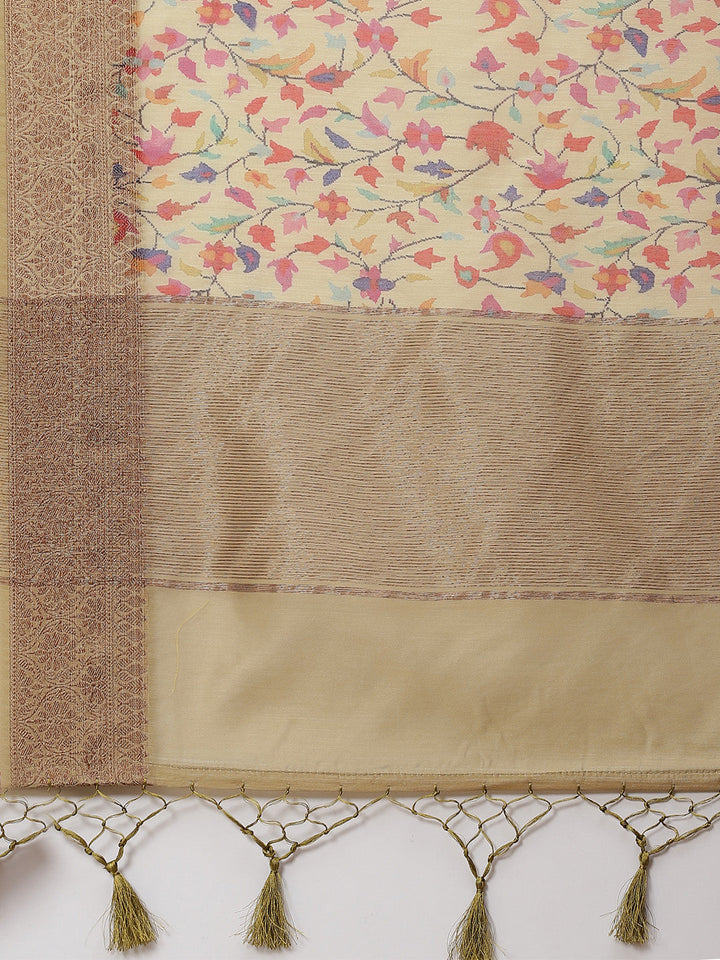 Printed Banarasi Border Pallu Cotton Saree