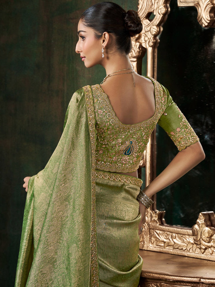 Woven Design &amp; Embroidered Border Art Silk Saree