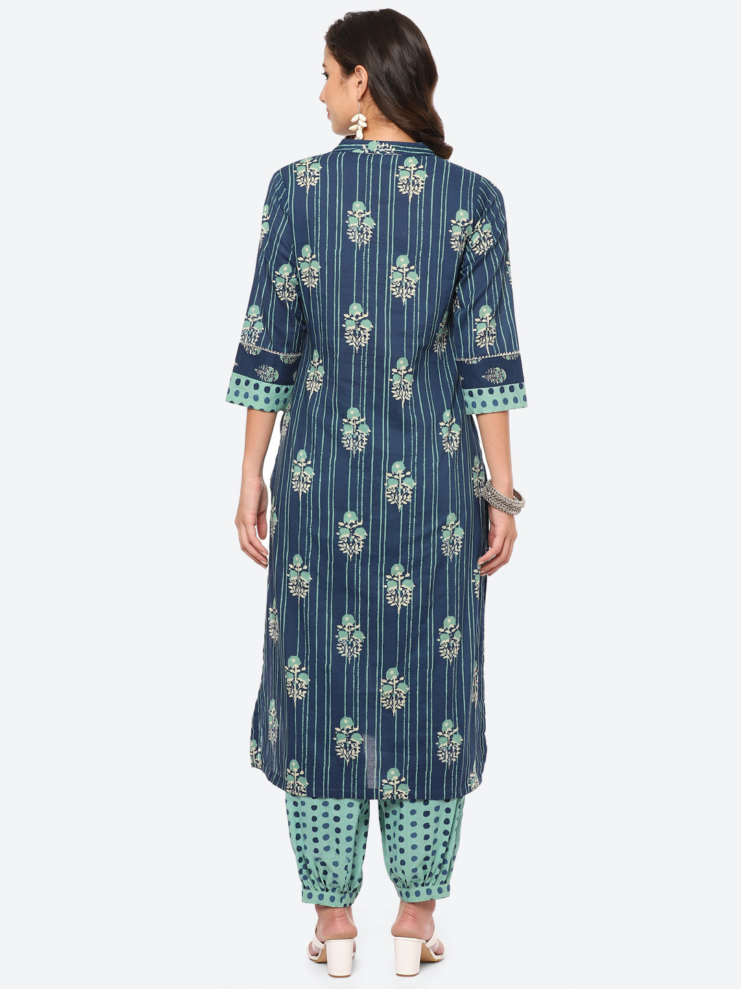 Floral Printed Cotton Kurta With Afgani Pant