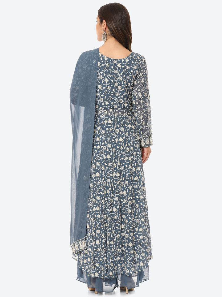 Resham Jaal Georgette Kurta With Palazzo &amp; Dupatta