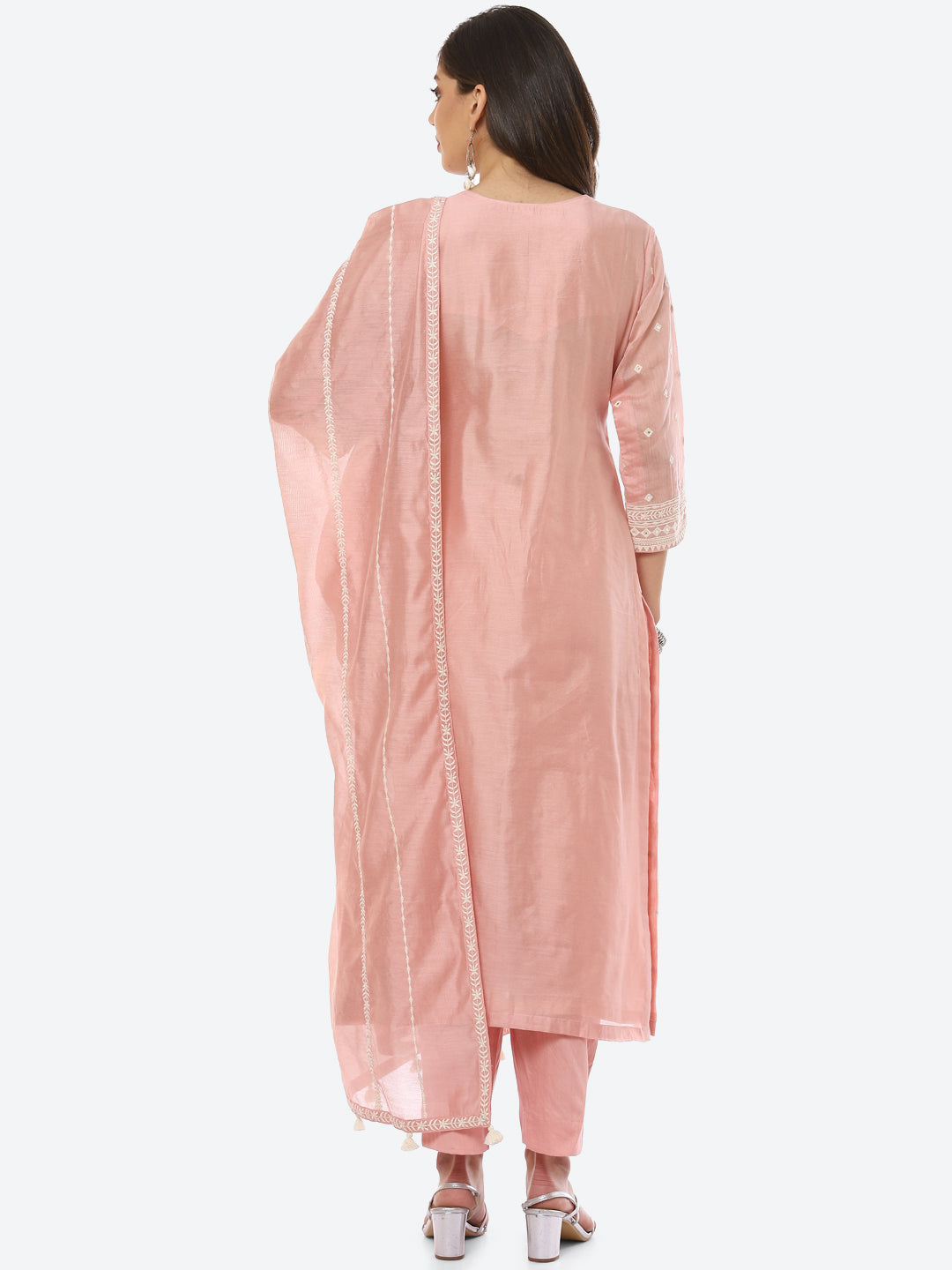 Resham Neck Booti Cotton Kurta With Pant &amp; Dupatta