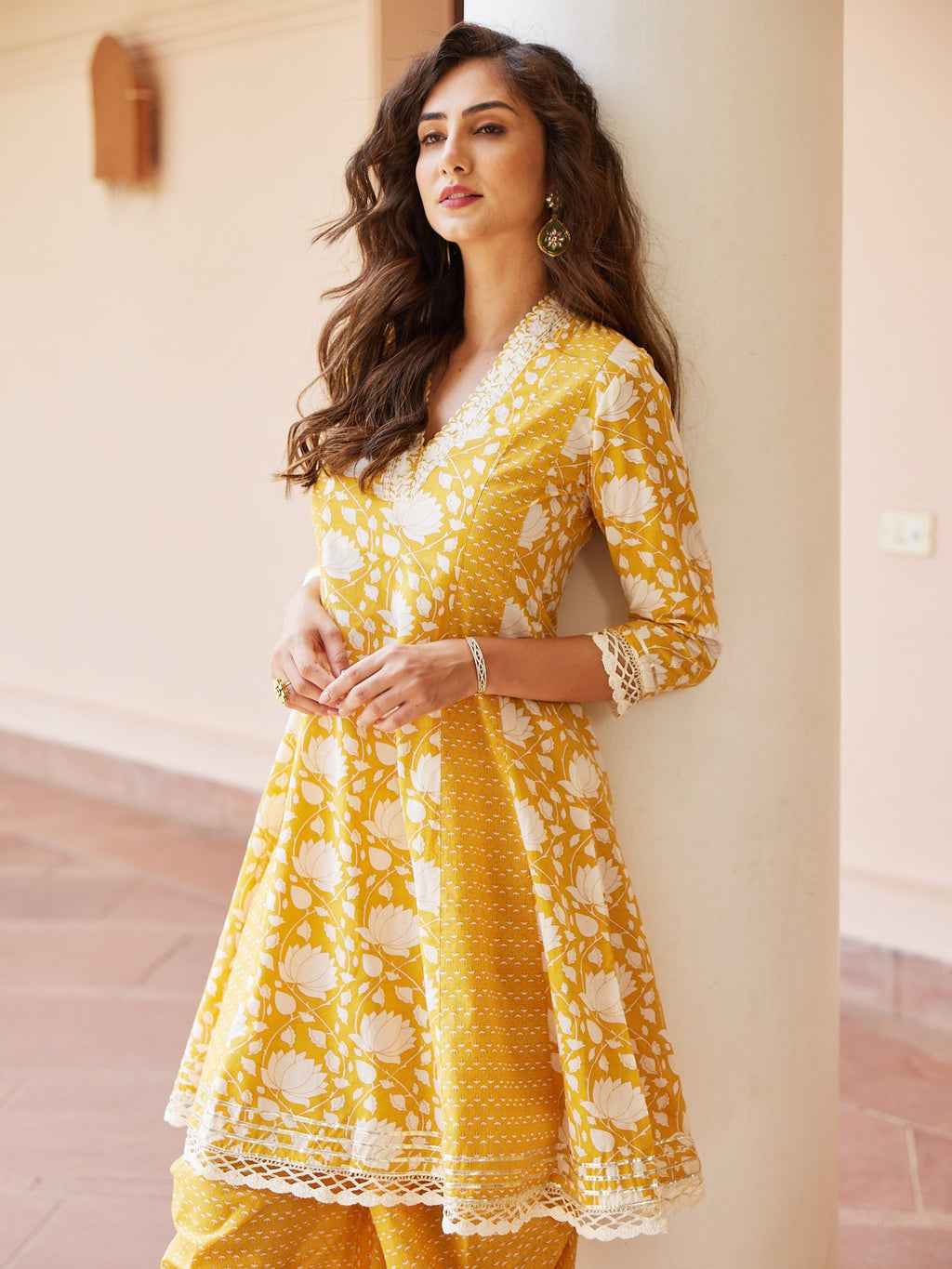 Floral Resham Printed Cotton Kurti With Dhoti
