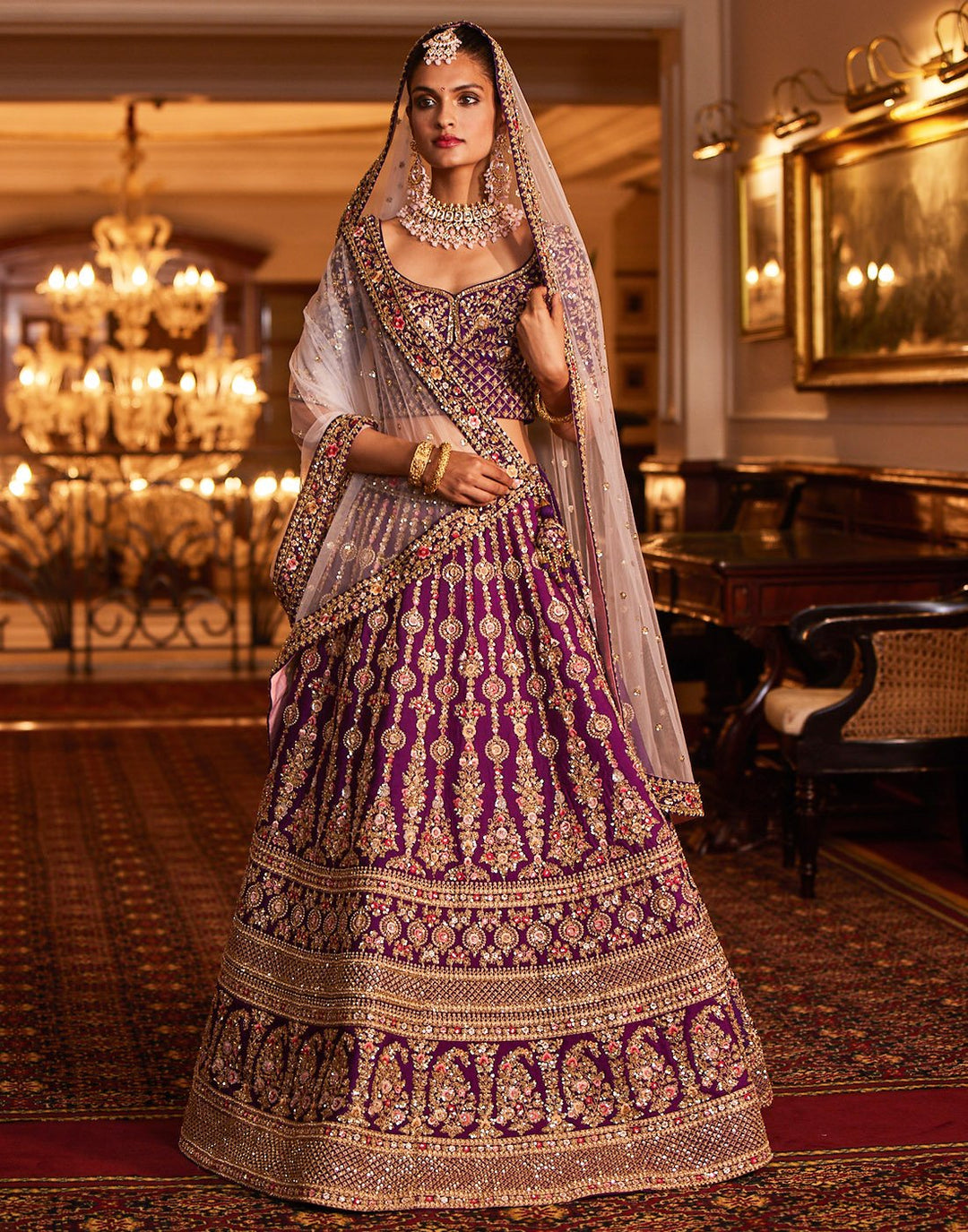Embroidered Art Handloom Dupion Bridal Lehenga With Net Dupatta