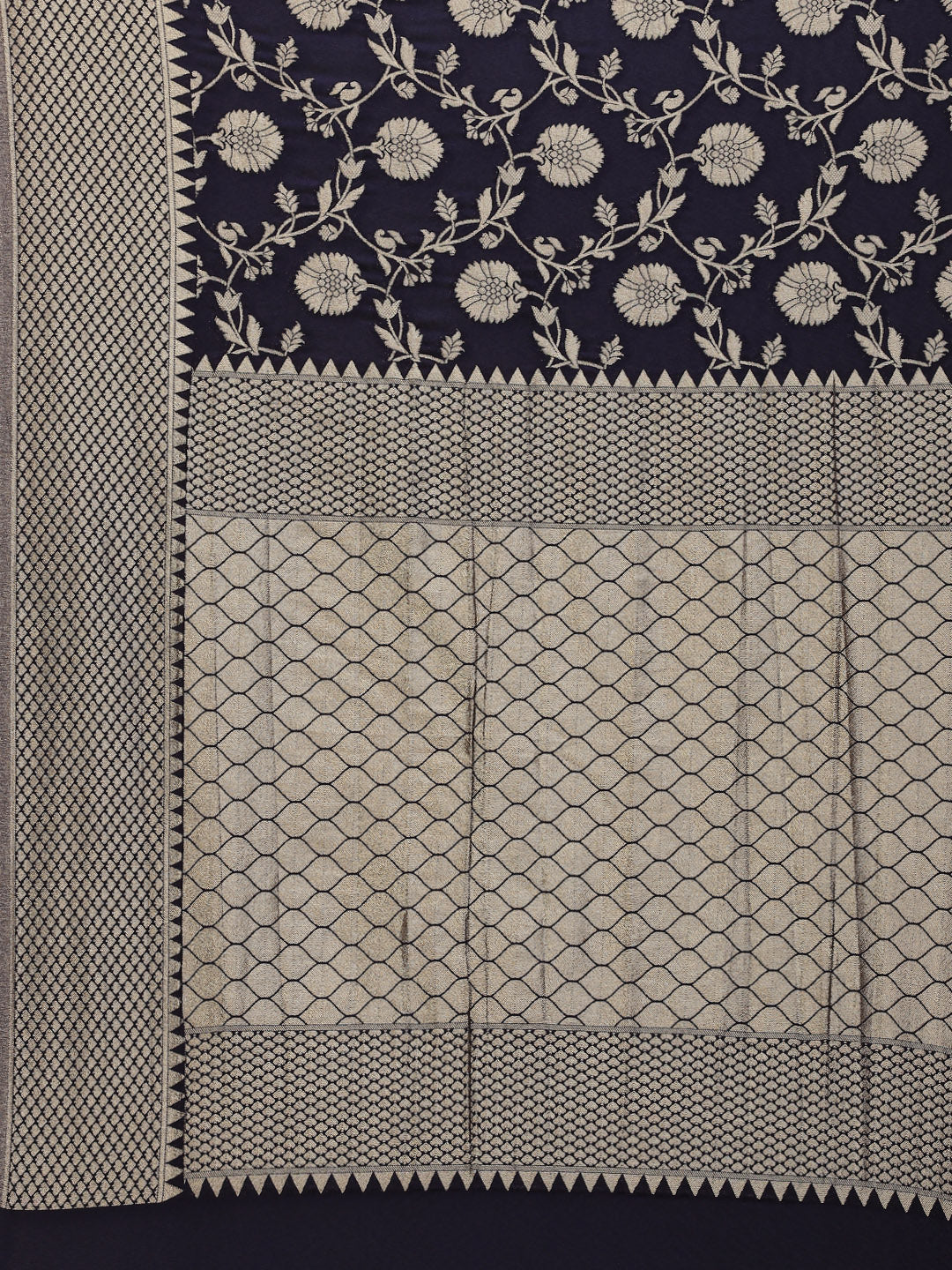 Floral Zari Border Booti Georgette Plain Saree