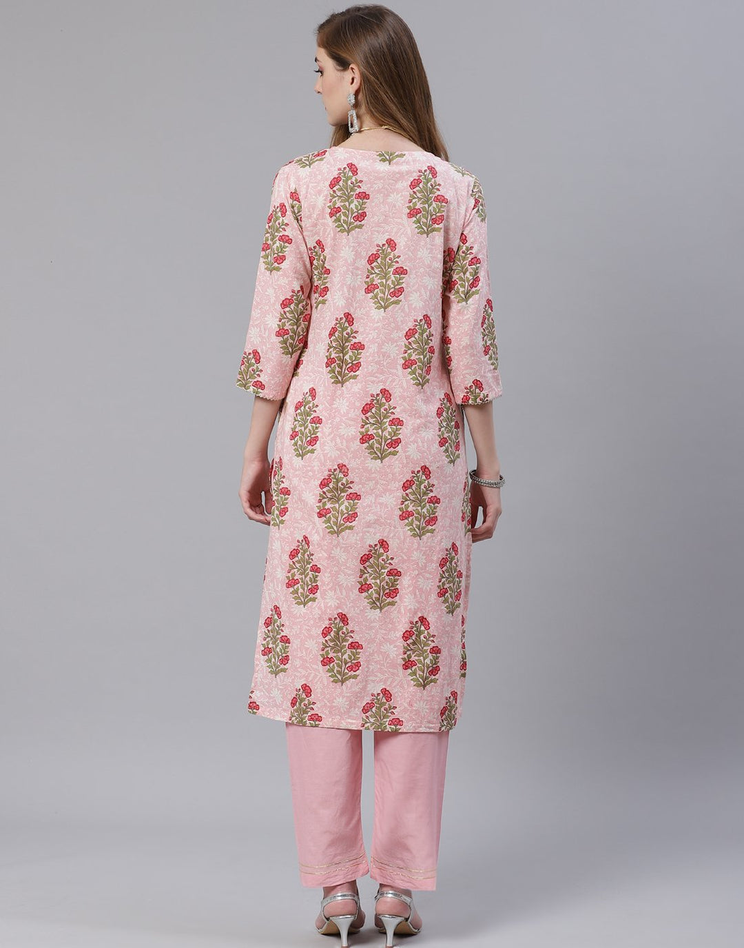 Dusty Green and Pink Cotton Salwar Kameez Stitched Suit
